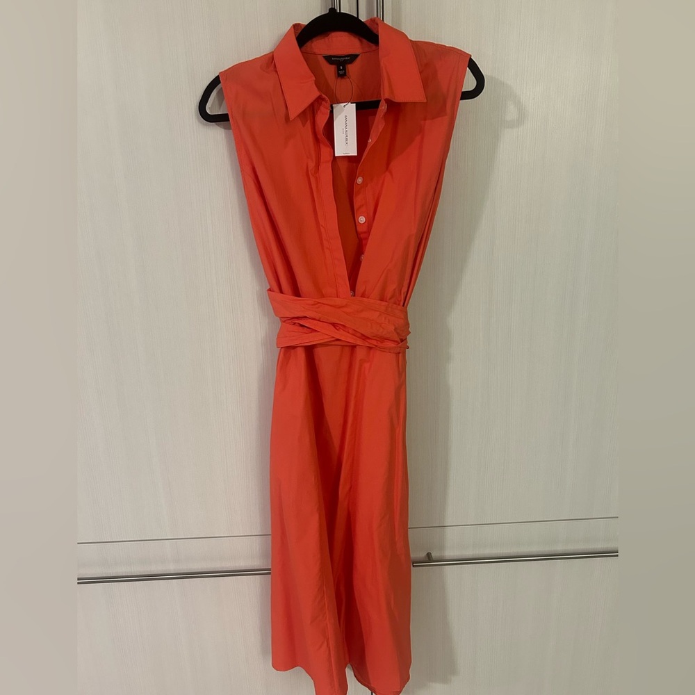 Banana Republic Dress Womens Small Peach Fit & Flared Button Up Belted Career
